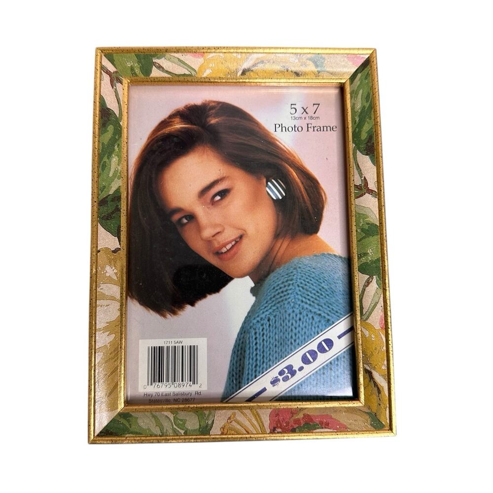 Photo Frame Vintage Floral Gold Speckle Easel Back Cottagecore Farmhouse 5x7